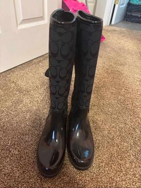 Coach Black Logo Tall Rain Boots - Picture 1 of 4